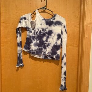 Fashion Nova Blue Tie-Dye Cut-Out Long Sleeve Top